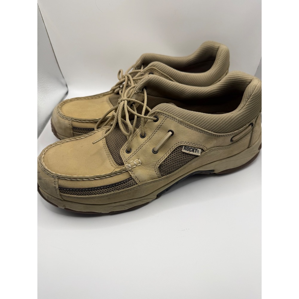 Rocky Hydro-Ports Mens 14 M Tan Leather Mesh Boat Shoes Moc Toe Oxfords 4612 - Picture 8 of 10